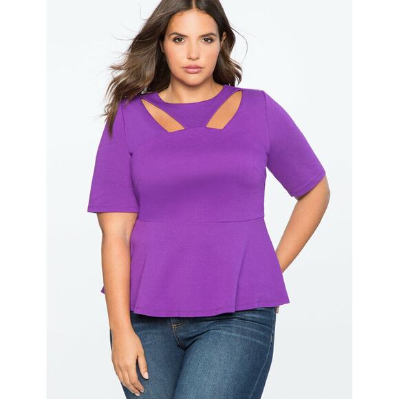 Eloquii Cut Out Peplum Blouse Green Stretch Ponte Knit Womens Plus Size 18 - Picture 8 of 10